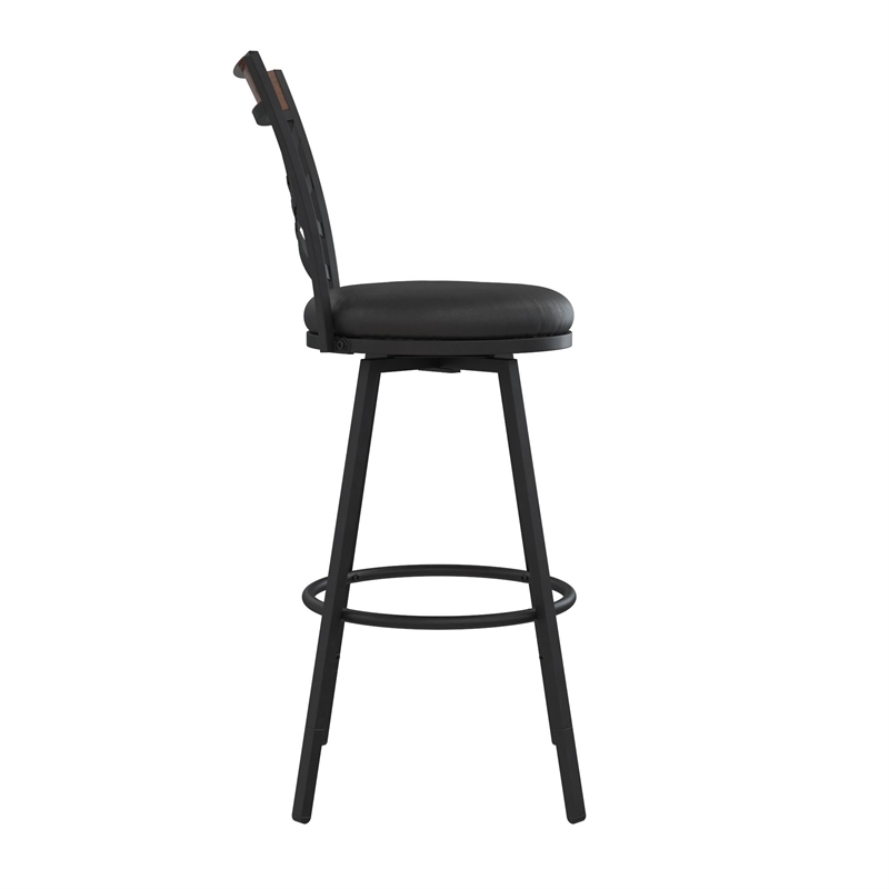 Pemberly Row Upholstered Seat Swivel Barstools in Black (Set of 3)