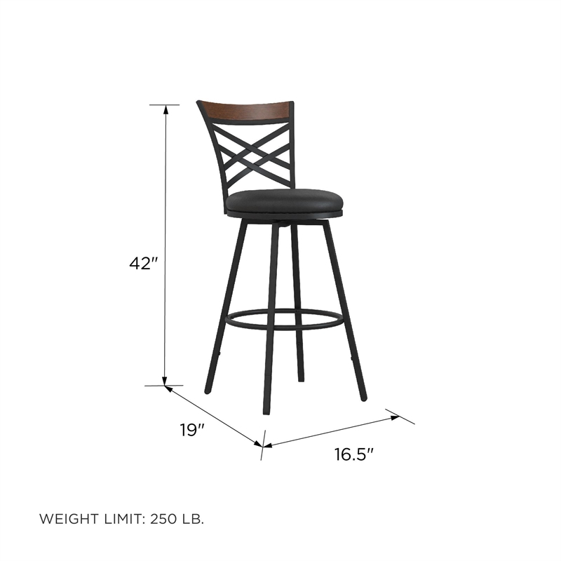 Pemberly Row Upholstered Seat Swivel Barstools in Black (Set of 3)
