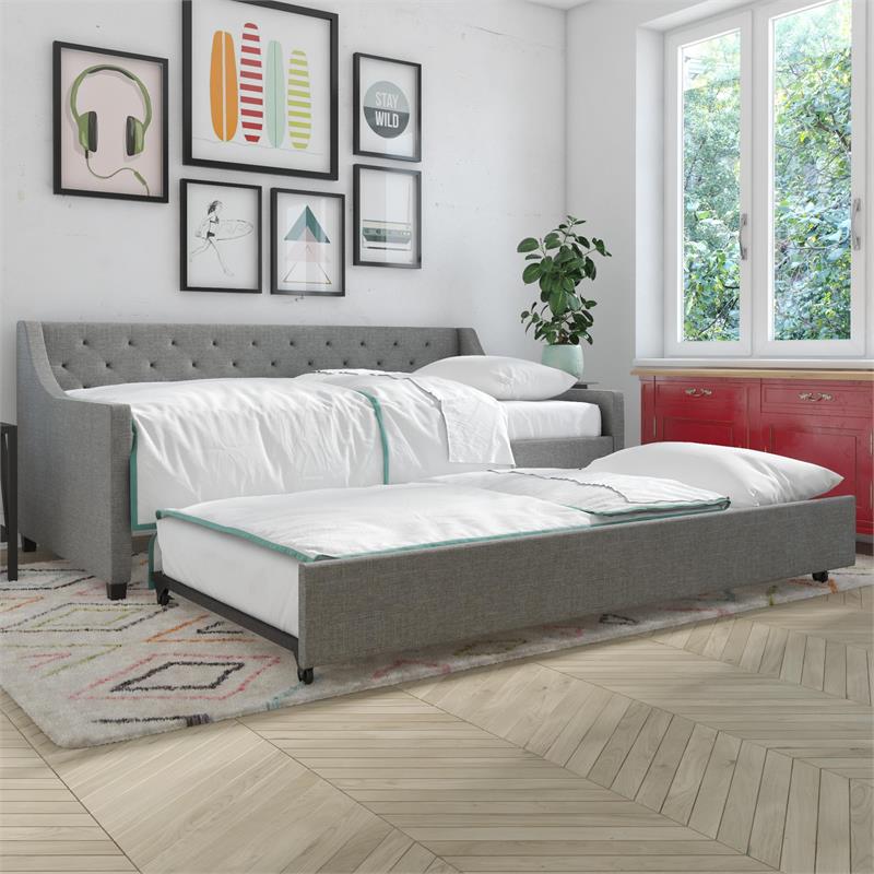 Pemberly Row Daybed and Trundle in Gray Linen