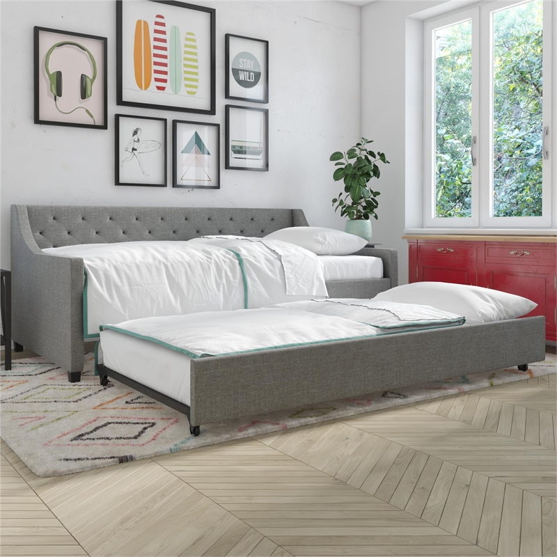 Pemberly Row Daybed and Trundle in Gray Linen