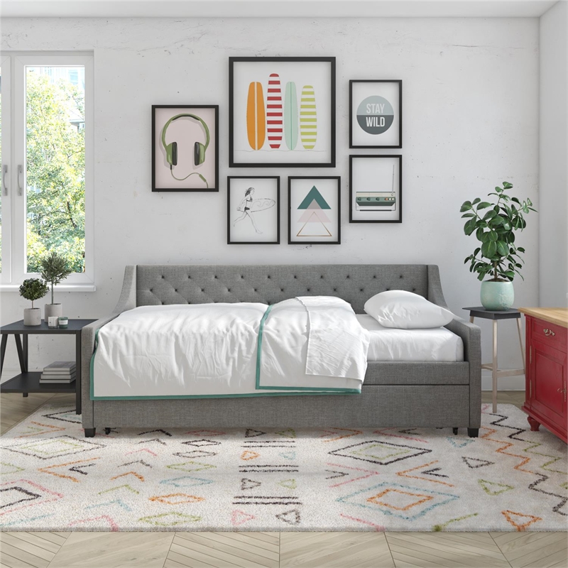 Pemberly Row Daybed and Trundle in Gray Linen