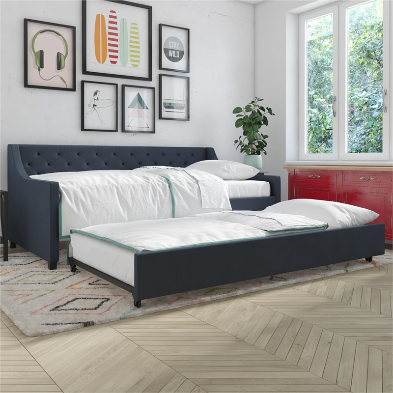 Pemberly Row Daybed and Trundle in Blue Linen