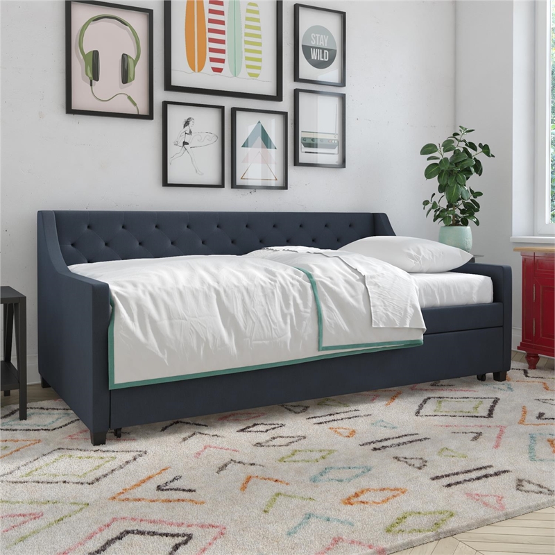 Pemberly Row Daybed and Trundle in Blue Linen