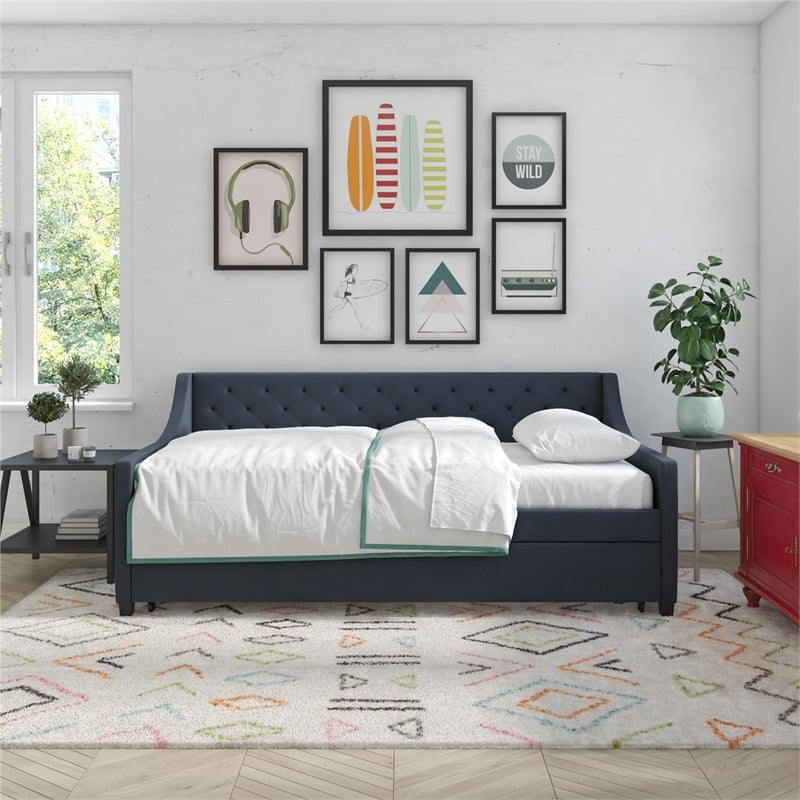 Pemberly Row Daybed and Trundle in Blue Linen