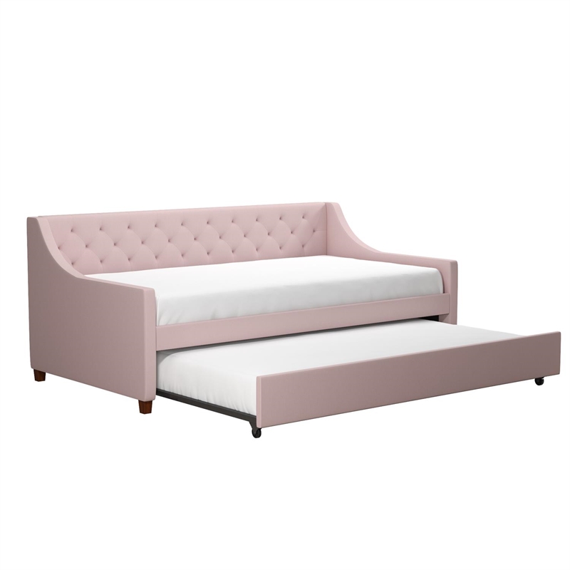 Pemberly Row Daybed and Trundle in Pink Linen