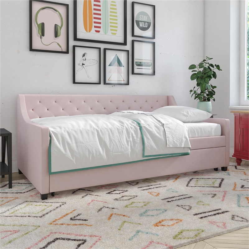 Pemberly Row Daybed and Trundle in Pink Linen
