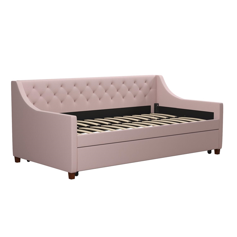 Pemberly Row Daybed and Trundle in Pink Linen
