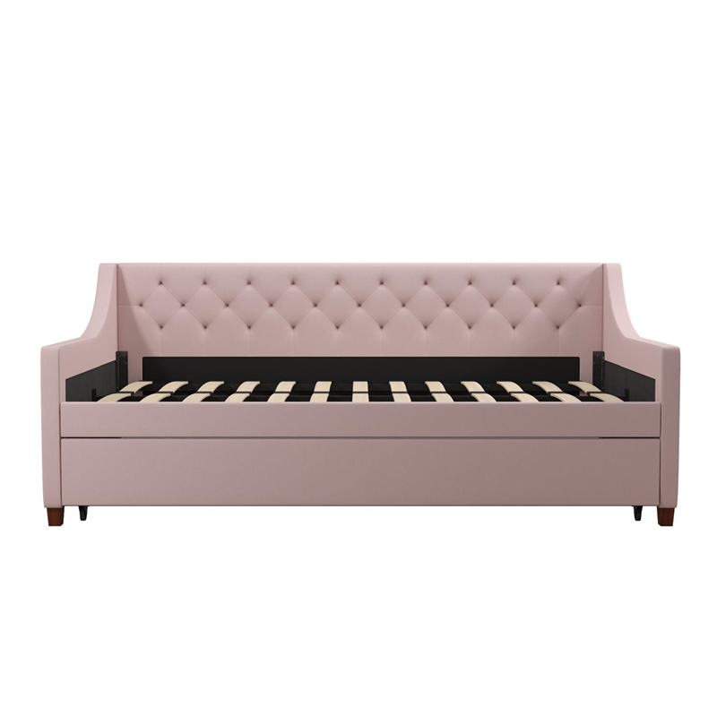 Pemberly Row Daybed and Trundle in Pink Linen