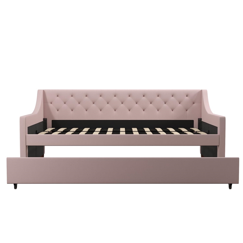 Pemberly Row Daybed and Trundle in Pink Linen