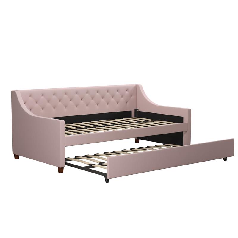 Pemberly Row Daybed and Trundle in Pink Linen