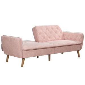 Pemberly Row Memory Foam Futon in Convertible Couch in Pink Velvet