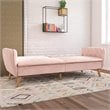 Pemberly Row Memory Foam Futon in Convertible Couch in Pink Velvet