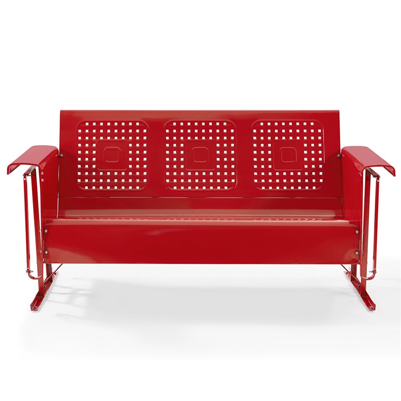 Pemberly Row Metal Gliding Patio Sofa w/ Rocking Mechanism in Bright Red Gloss