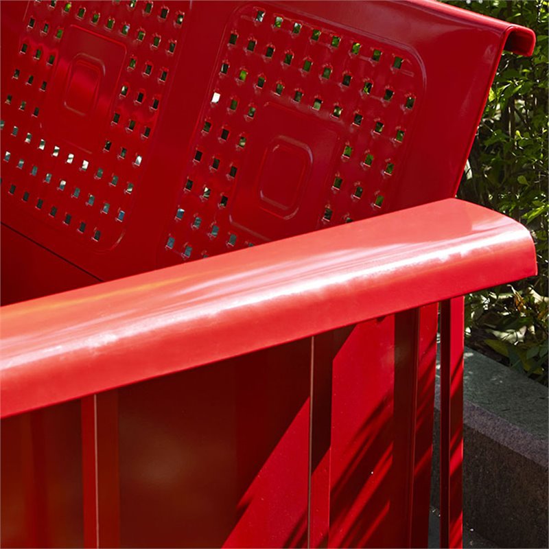 Pemberly Row Metal Gliding Patio Sofa w/ Rocking Mechanism in Bright Red Gloss