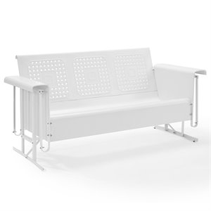 Pemberly Row Metal Gliding Patio Sofa w/ Rocking Mechanism in White