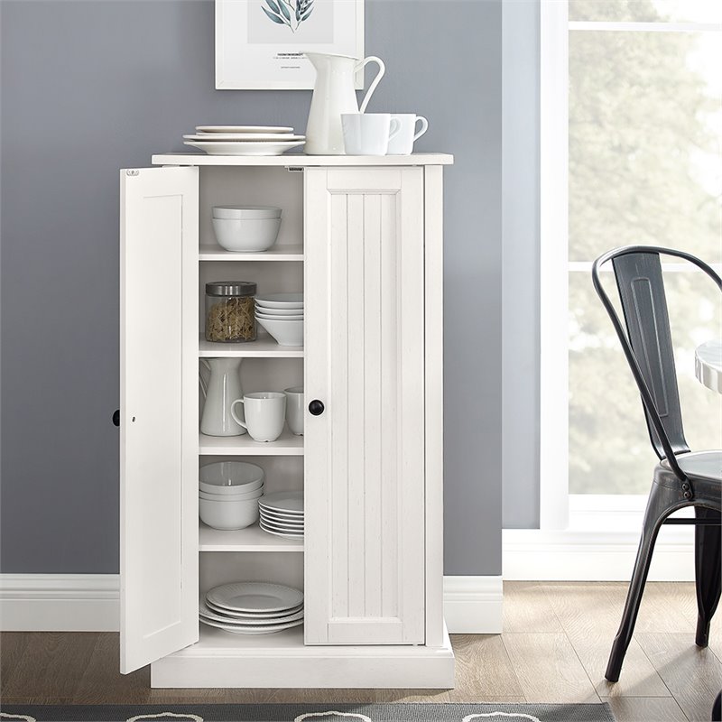 Pemberly Row 2-Door Coastal Wood Accent Cabinet in Distressed White