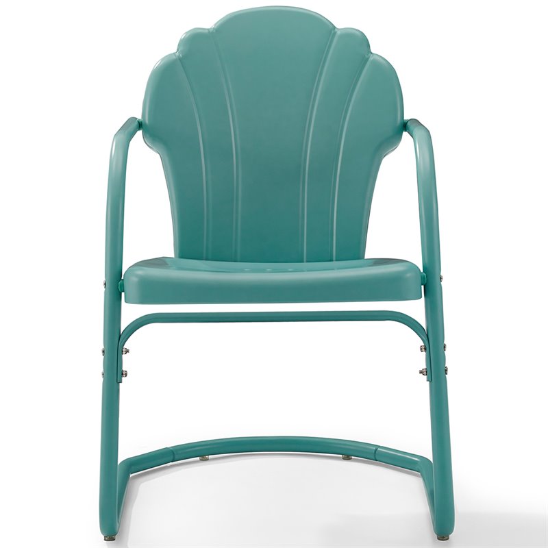 Pemberly Row Steel Metal Outdoor Chair in Pastel Blue Satin (Set of 2)