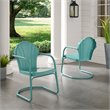 Pemberly Row Steel Metal Outdoor Chair in Pastel Blue Satin (Set of 2)