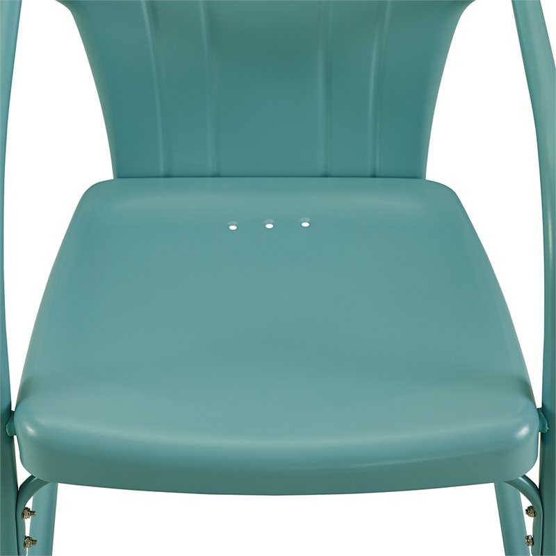 Pemberly Row Steel Metal Outdoor Chair in Pastel Blue Satin (Set of 2)