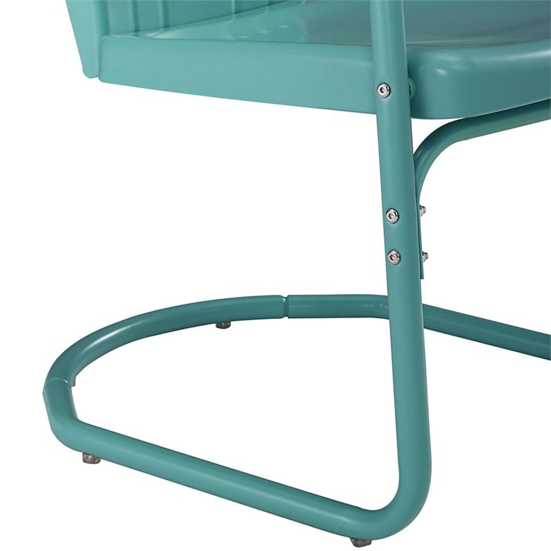 Pemberly Row Steel Metal Outdoor Chair in Pastel Blue Satin (Set of 2)