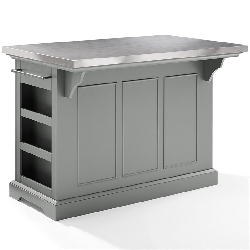 Pemberly Row Transitional Wood/Stainless Steel Kitchen Island in Gray/Chrome