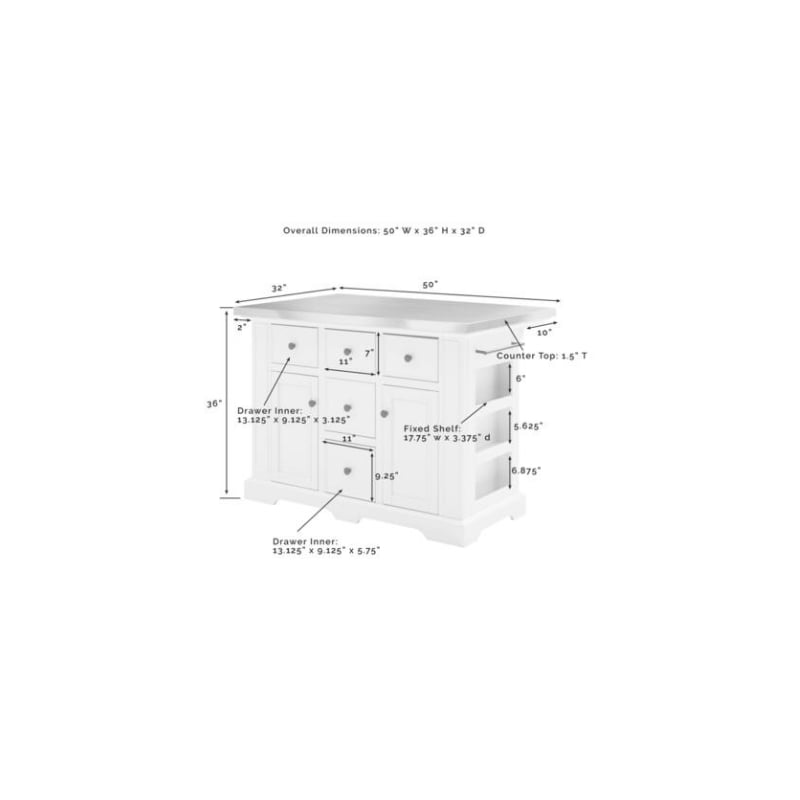 Pemberly Row Transitional Wood/Stainless Steel Kitchen Island in Gray/Chrome