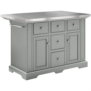 pemberly row stainless steel top kitchen island in gray