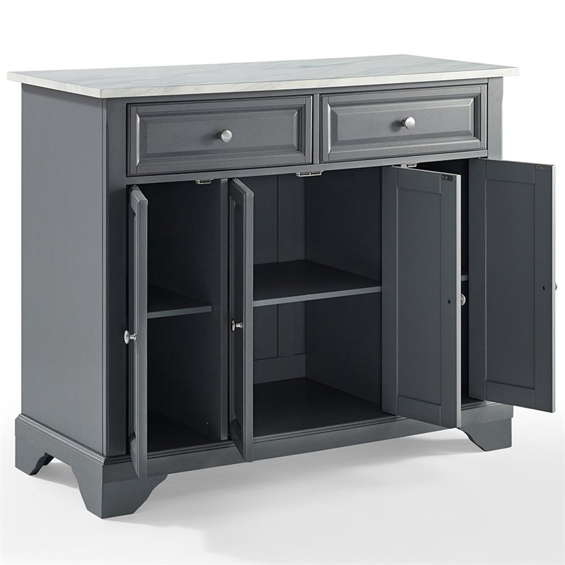 Pemberly Row Wood/Faux Marble Kitchen Island in Distressed Gray/White