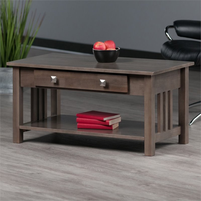 Pemberly Row Transitional Solid Wood Storage Coffee Table in Oyster Gray