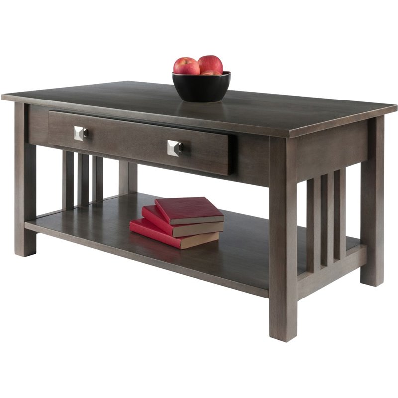 Pemberly Row Transitional Solid Wood Storage Coffee Table in Oyster Gray