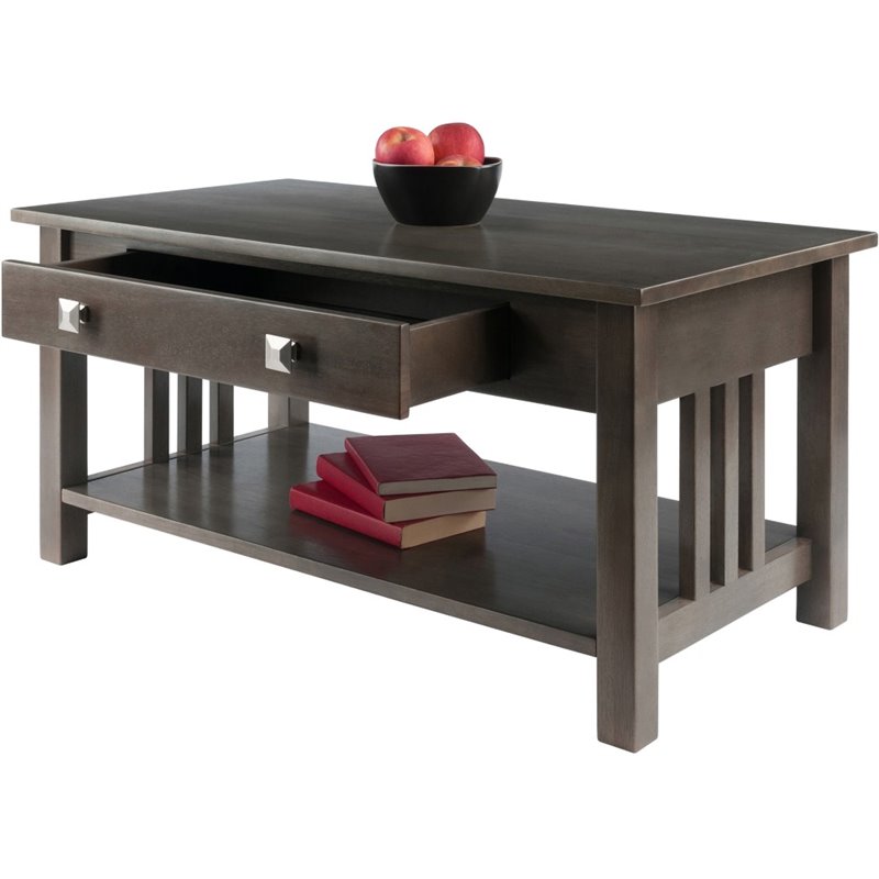 Pemberly Row Transitional Solid Wood Storage Coffee Table in Oyster Gray