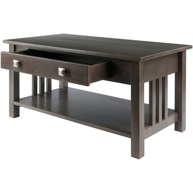 Pemberly Row Transitional Solid Wood Storage Coffee Table in Oyster Gray