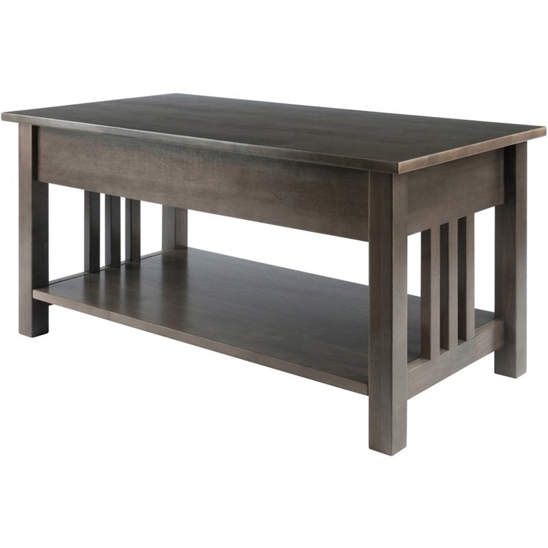 Pemberly Row Transitional Solid Wood Storage Coffee Table in Oyster Gray