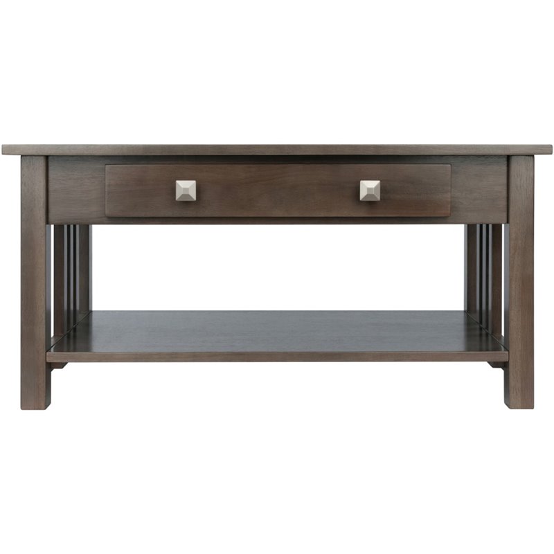 Pemberly Row Transitional Solid Wood Storage Coffee Table in Oyster Gray