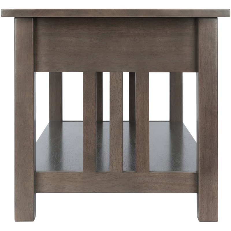 Pemberly Row Transitional Solid Wood Storage Coffee Table in Oyster Gray