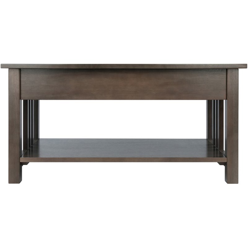 Pemberly Row Transitional Solid Wood Storage Coffee Table in Oyster Gray