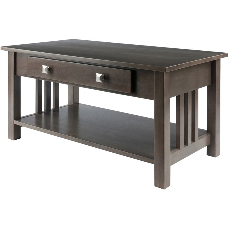 Pemberly Row Transitional Solid Wood Storage Coffee Table in Oyster Gray