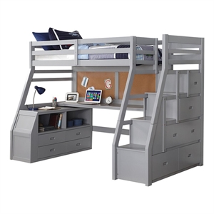 Pemberly Row Modern Wood Twin Size Loft Bed with Storage in Gray