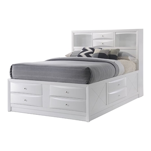 Pemberly Row Transitional Wood Queen Bed with Storage in White