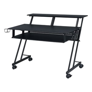 Pemberly Row Contemporary Wood Music Recording Studio Desk in Black
