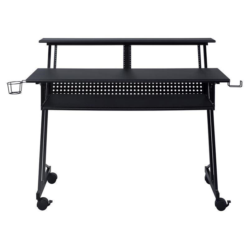 Pemberly Row Contemporary Wood Music Recording Studio Desk in Black