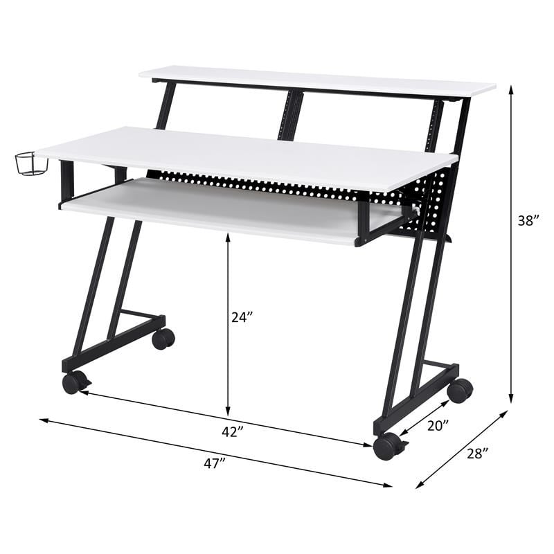 Pemberly Row Contemporary Wood Music Recording Studio Desk in White/Black