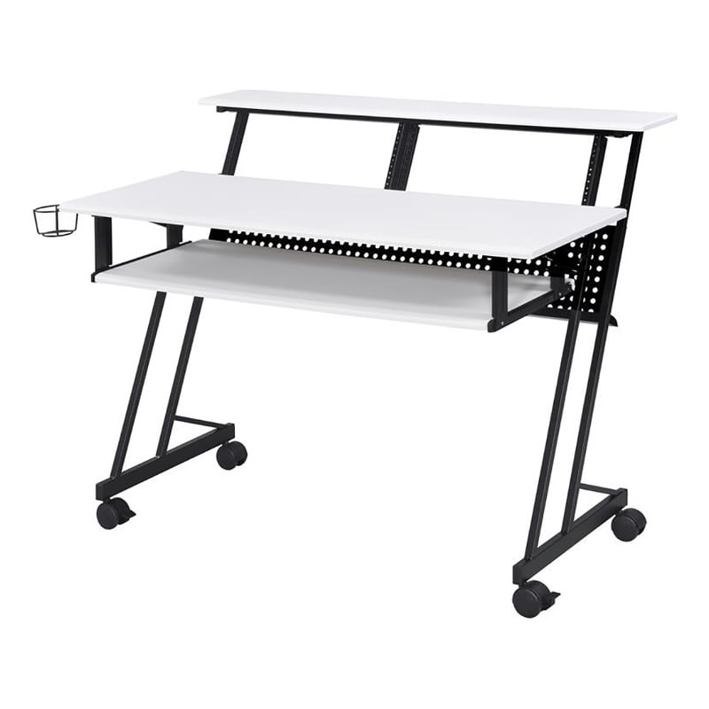 Pemberly Row Contemporary Wood Music Recording Studio Desk in White/Black