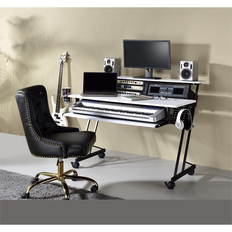 Pemberly Row Contemporary Wood Music Recording Studio Desk in White/Black