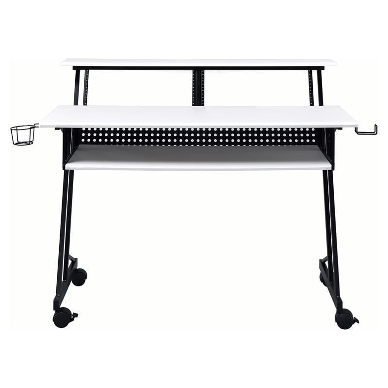 Pemberly Row Contemporary Wood Music Recording Studio Desk in White/Black