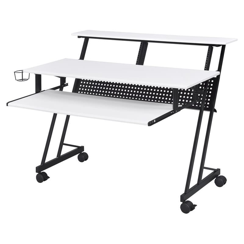 Pemberly Row Contemporary Wood Music Recording Studio Desk in White/Black