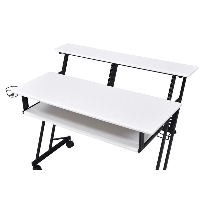 Pemberly Row Contemporary Wood Music Recording Studio Desk in White/Black
