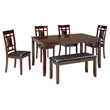 Pemberly Row 6-Piece Wood Dining Set with Vinyl Upholstered Seat in Brown
