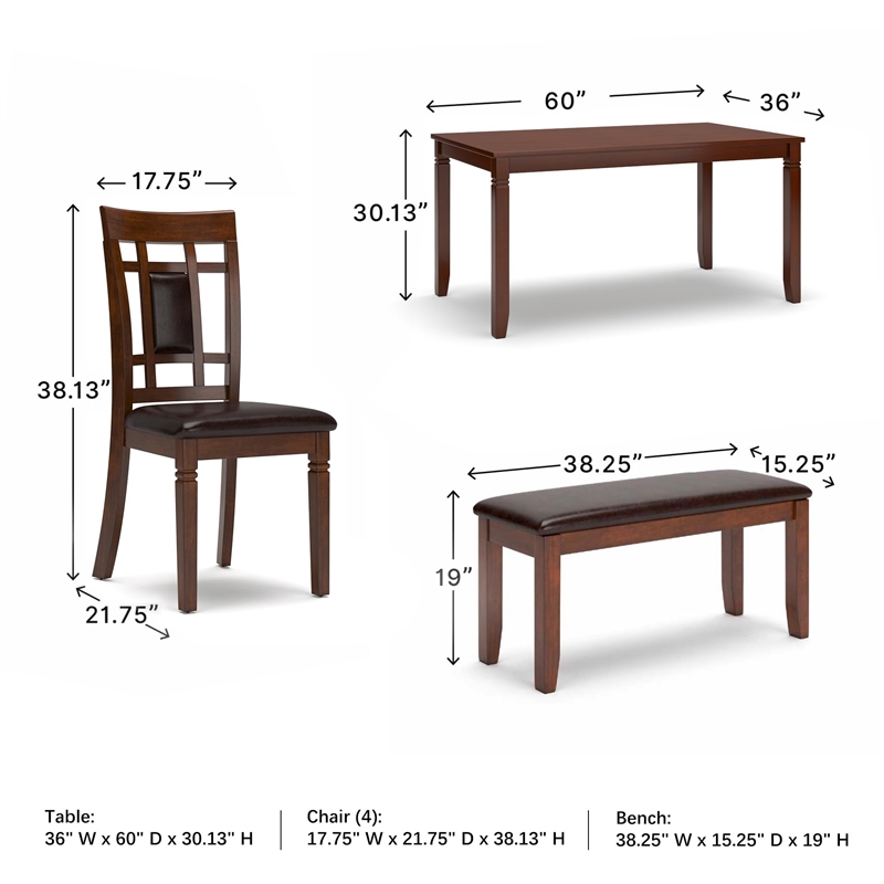 Pemberly Row 6-Piece Wood Dining Set with Vinyl Upholstered Seat in Brown