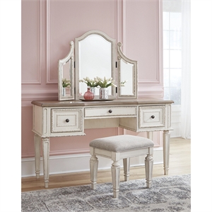 Pemberly Row 3 Piece Bedroom Vanity Set in White and Brown